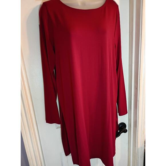 Eileen Fisher Top Red Sz M Side Slots Laganlook Wardrobe Staple - Picture 2 of 8